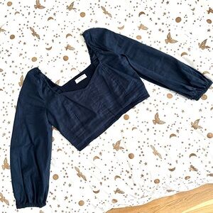 Aritzia Babaton Linen Blend Hadwyn crop top in Pure Indigo Blue S